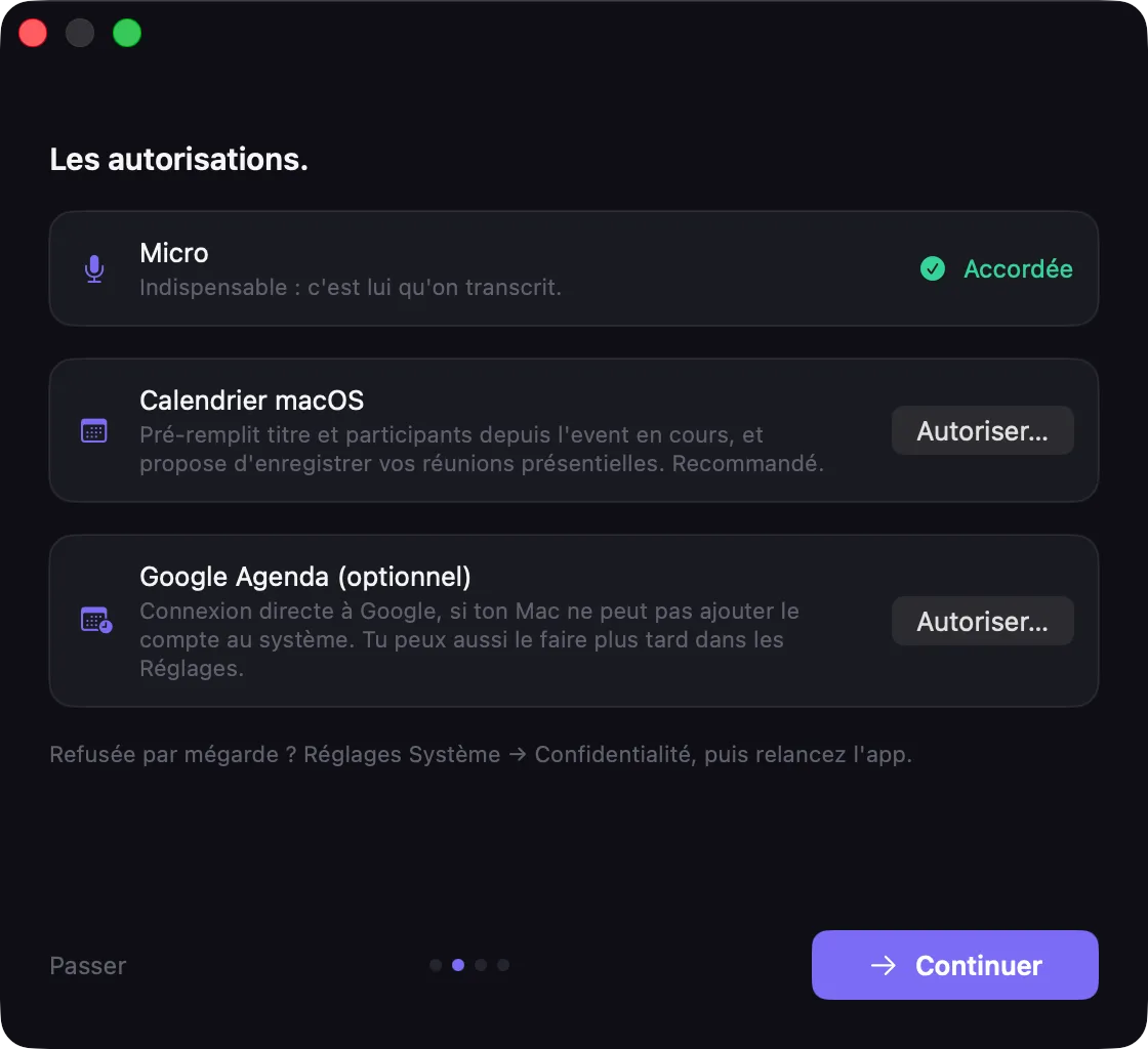 Étape des autorisations